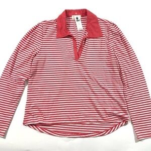 New Sample T La Long Sleeve Collared Shirt Coral Stripe